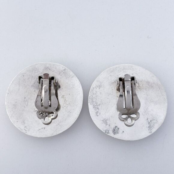 Vintage Mexico Sterling Silver 925 Black Resin Disc Earrings - Picture 5 of 8